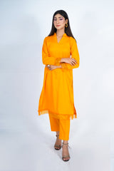 Hasati New Mustard Color Simple Suit with Organza and Laces,