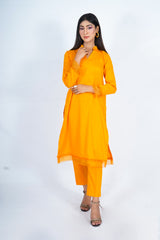 Hasati New Mustard Color Simple Suit with Organza and Laces,