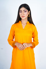 Hasati New Mustard Color Simple Suit with Organza and Laces,