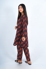 Hasati Suit with Black Base and Brownish Flowers