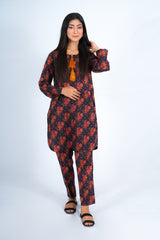 Hasati Suit with Black Base and Brownish Flowers