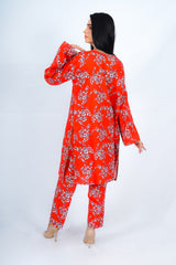 Hasati Orange Suit with Beautiful Whitish Flowers and Laces