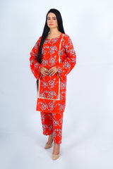 Hasati Orange Suit with Beautiful Whitish Flowers and Laces