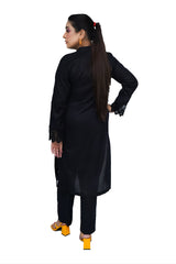 Hasati Black Suit with Big Lace Design on Arms and Shirt Ending