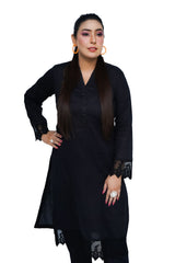 Hasati Black Suit with Big Lace Design on Arms and Shirt Ending