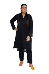 Hasati Black Suit with Big Lace Design on Arms and Shirt Ending