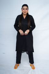 Hasati Black Suit with Big Lace Design on Arms and Shirt Ending