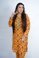 Hasati New Printed Suit with Mustard Color and Lace