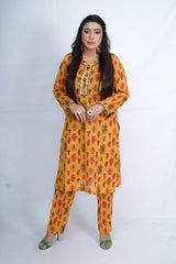 Hasati New Printed Suit with Mustard Color and Lace