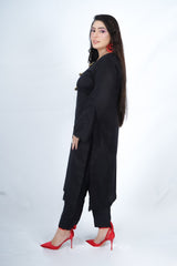 Hasati Black Suit with Tassels and Lace Accents