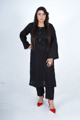 Hasati Black Suit with Tassels and Lace Accents