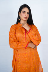 Hasati Orange Color Suit with Small Flowers and Laces