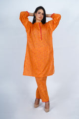 Hasati Orange Color Suit with Small Flowers and Laces